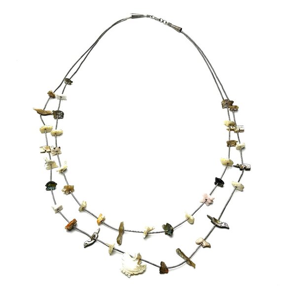 Zuni Two-Strand Multi-Fetish Necklace Eagle Pendant — MOP, Abalone & Coral — EUC - Picture 9 of 11